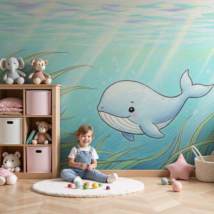 Papel pintado infantil | Pequeña ballenita submarina