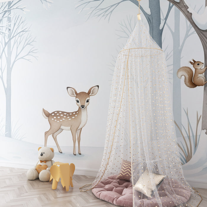 Papel de parede criança | Pequeno cervo e floresta nevada