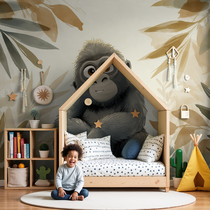 Kinderzimmer Tapete | Kleiner Gorilla mitten im Dschungel