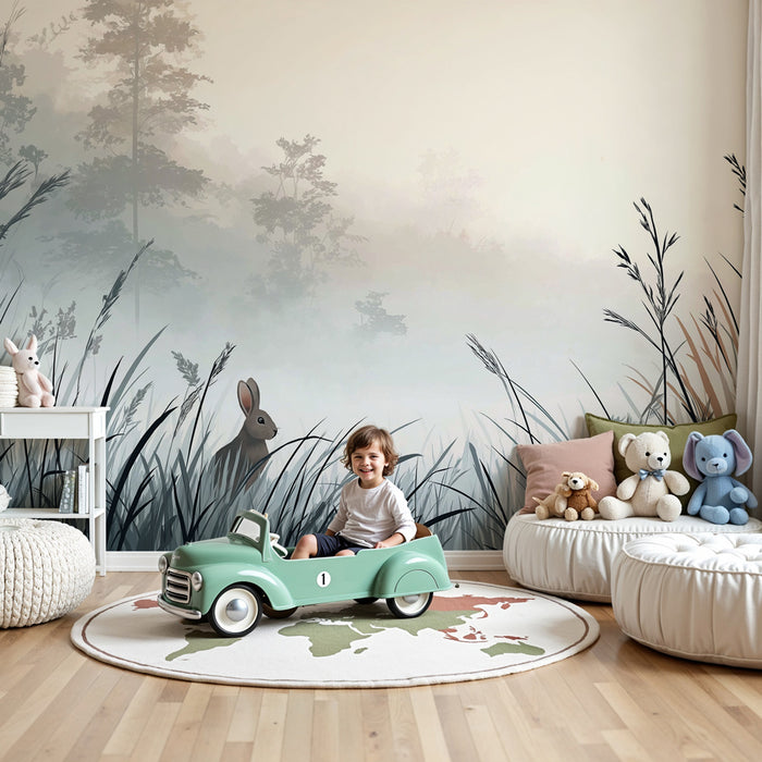 Kids room wallpaper | Little rabbit in the grass
