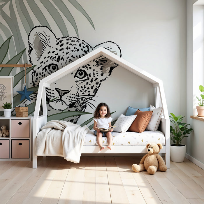 Kids room wallpaper | Little leopard and peaceful jungle