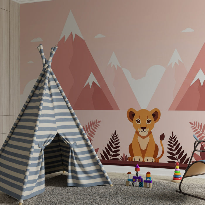 Detská izba tapeta | Malý lev a pastelové hory