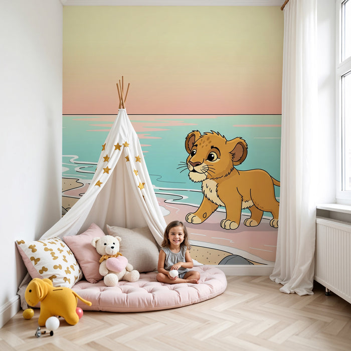 Kids room wallpaper | Malý lev na pláži