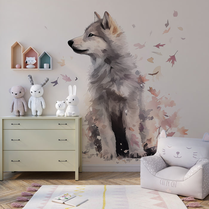 Kids room wallpaper | Väike hunt sügislehtede seas