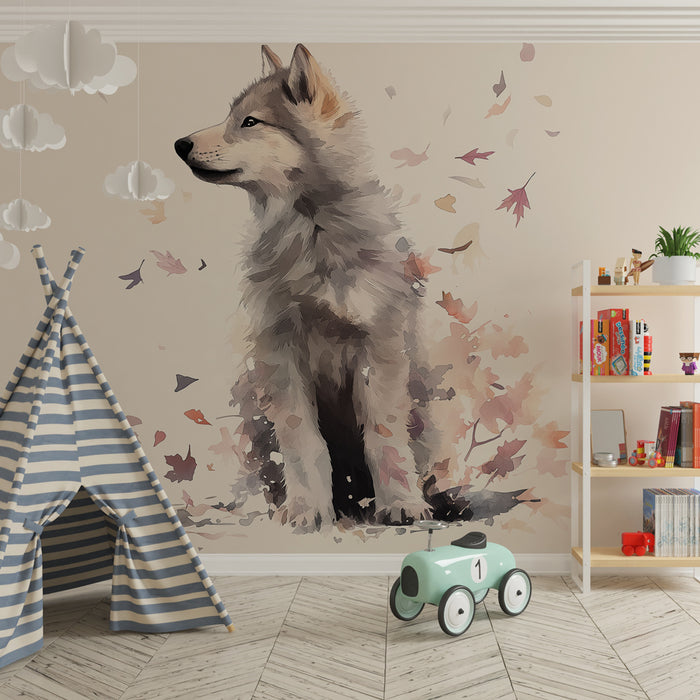 Kids room wallpaper | Väike hunt sügislehtede seas