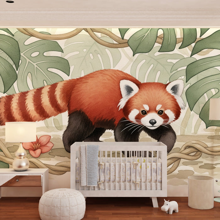 Papel de parede criança | Pequeno panda vermelho na selva