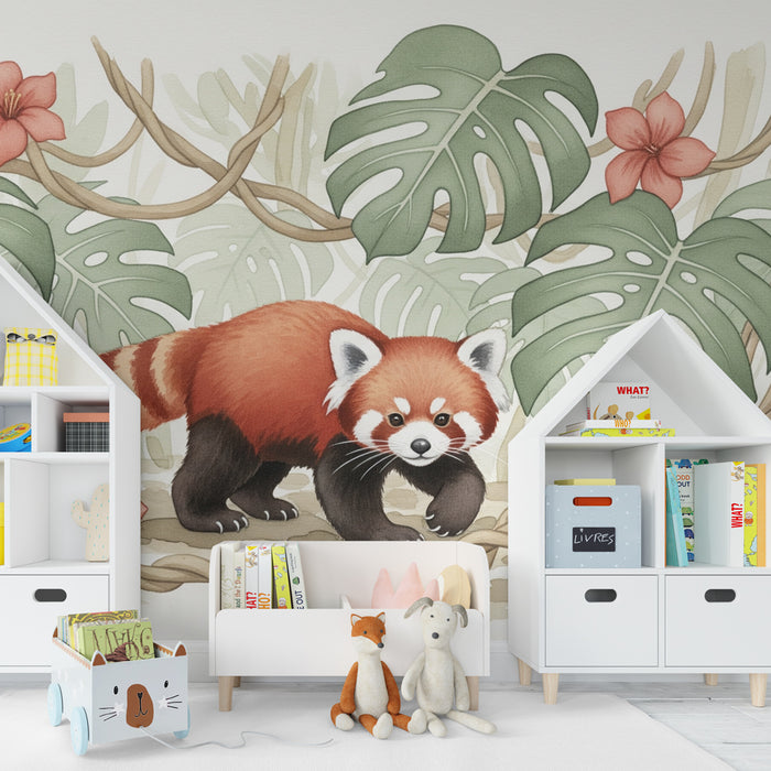 Papel de parede criança | Pequeno panda vermelho na selva