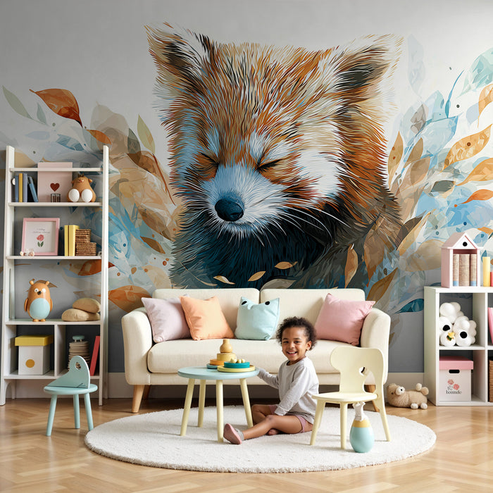 Papier peint chambre enfant | Petit panda roux endormi