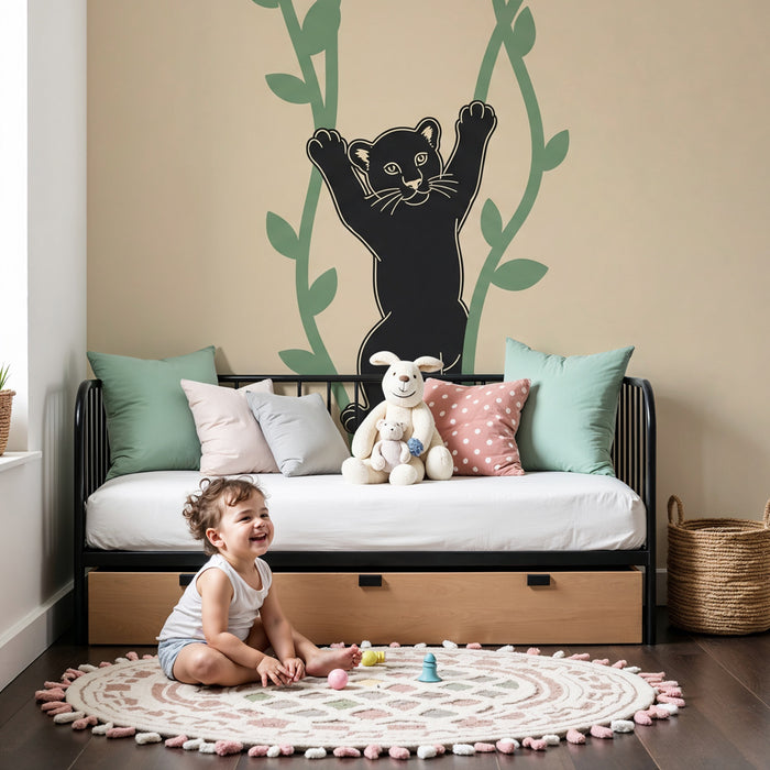 Kinderzimmer behang | Kleiner verspielter Panther im Dschungel