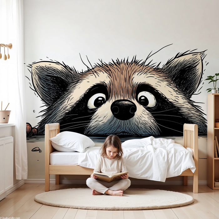 Kinderzimmer Tapete | Neugieriger kleiner Waschbär