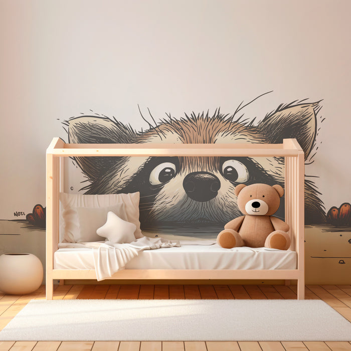 Kinderzimmer Tapete | Neugieriger kleiner Waschbär