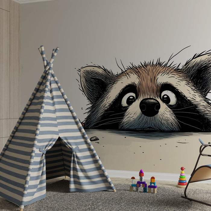 Kinderzimmer Tapete | Neugieriger kleiner Waschbär
