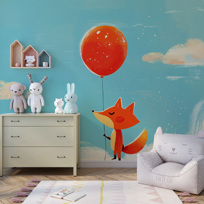 Barntapet | Drömmande liten räv med ballong