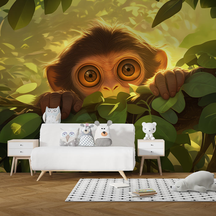 Kids room wallpaper | Väike uudishimulik ahv džunglis