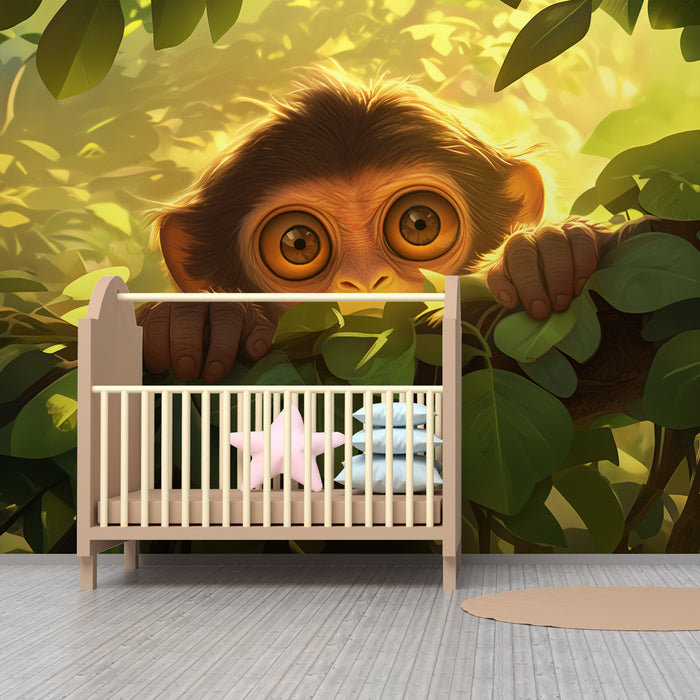Kids room wallpaper | Väike uudishimulik ahv džunglis