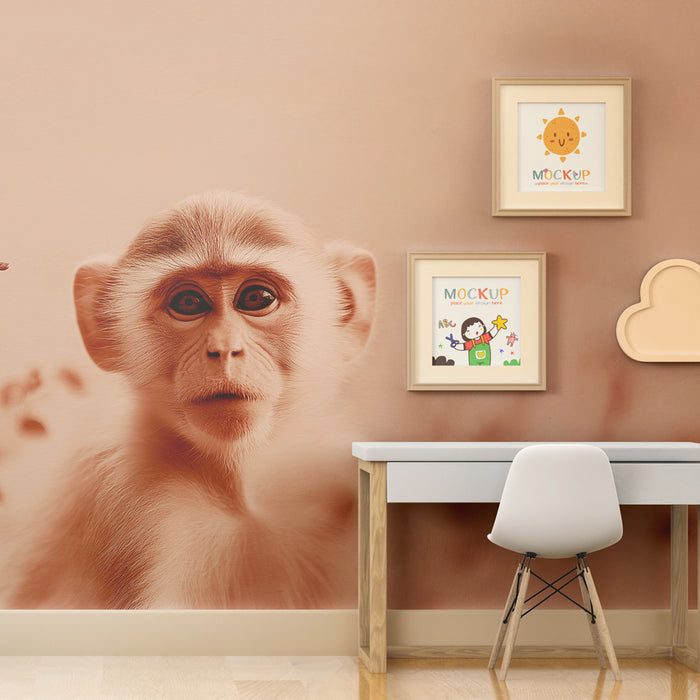 Papel de parede criança | Macaco pequeno e folhagem calmante