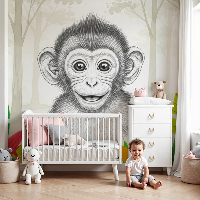 Kinderkamer behang | Lachende kleine aap in het hart van de jungle