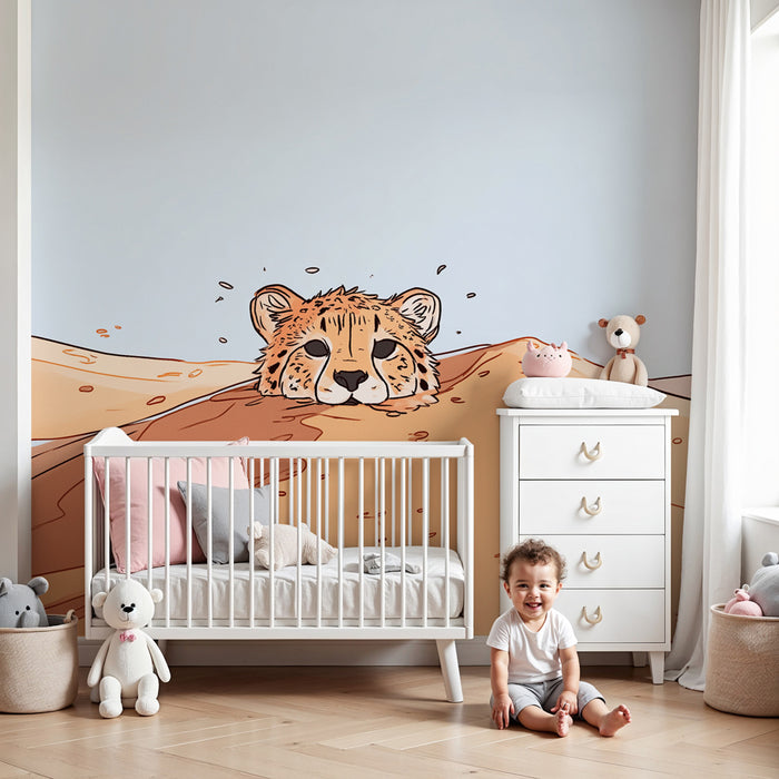 Papier peint chambre enfant | Petit tigre joueur dans le désert