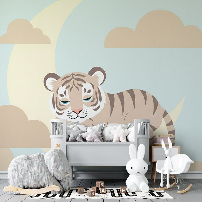 Kids room wallpaper | Little tiger on the moon