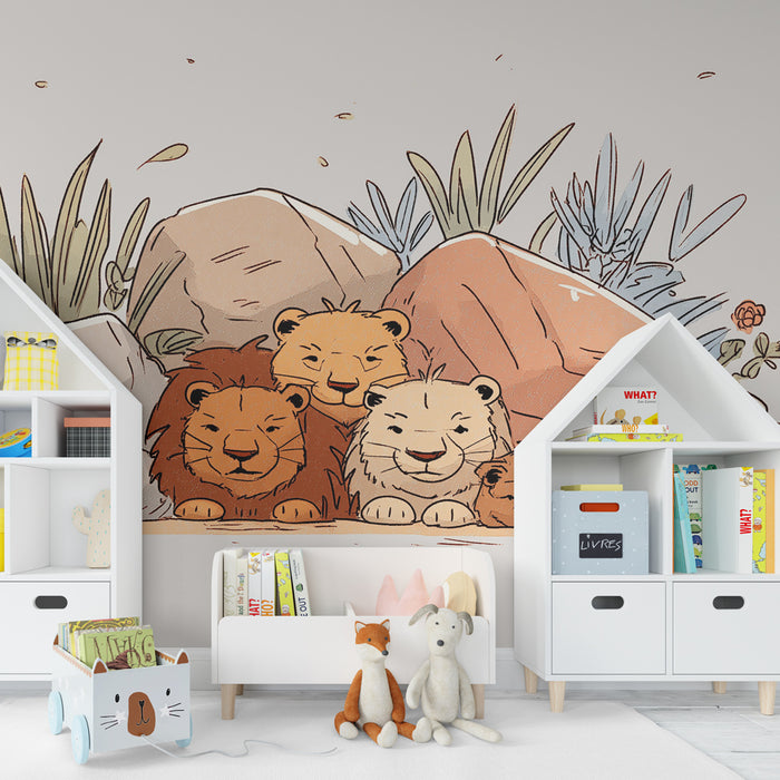Kinderzimmer Tapete | Kleine Löwen und beruhigende Natur