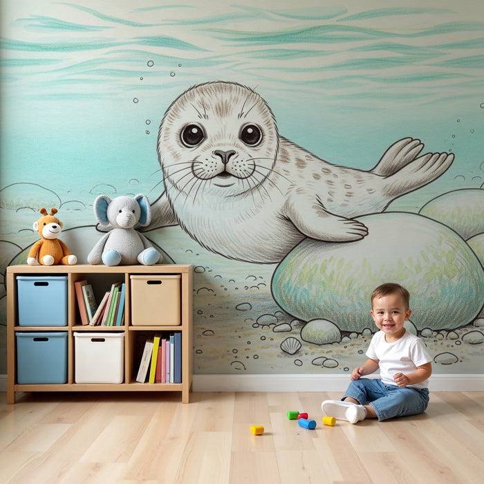 Papier peint chambre enfant | Phoque joueur et océan enchanteur