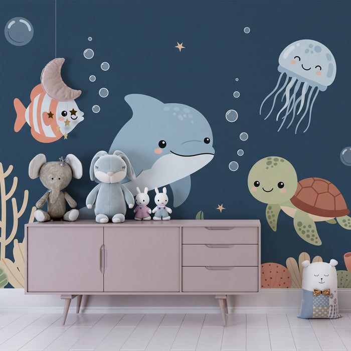 Papier peint chambre enfant | Plongée dans l'univers marin joyeux