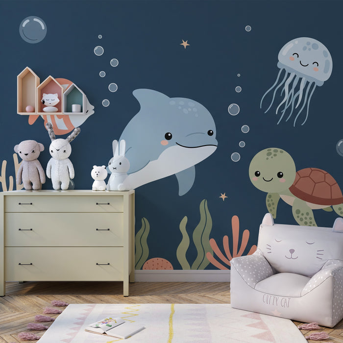 Papier peint chambre enfant | Plongée dans l'univers marin joyeux