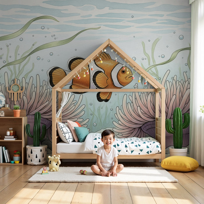 Papel pintado infantil | Pez payaso y anémonas marinas
