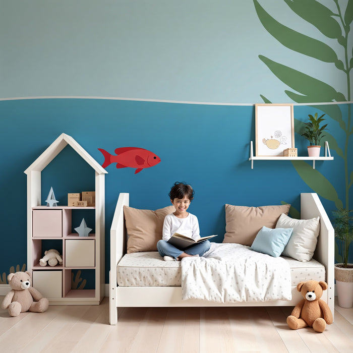 Kids room wallpaper | Soothing goldfish and submarine
