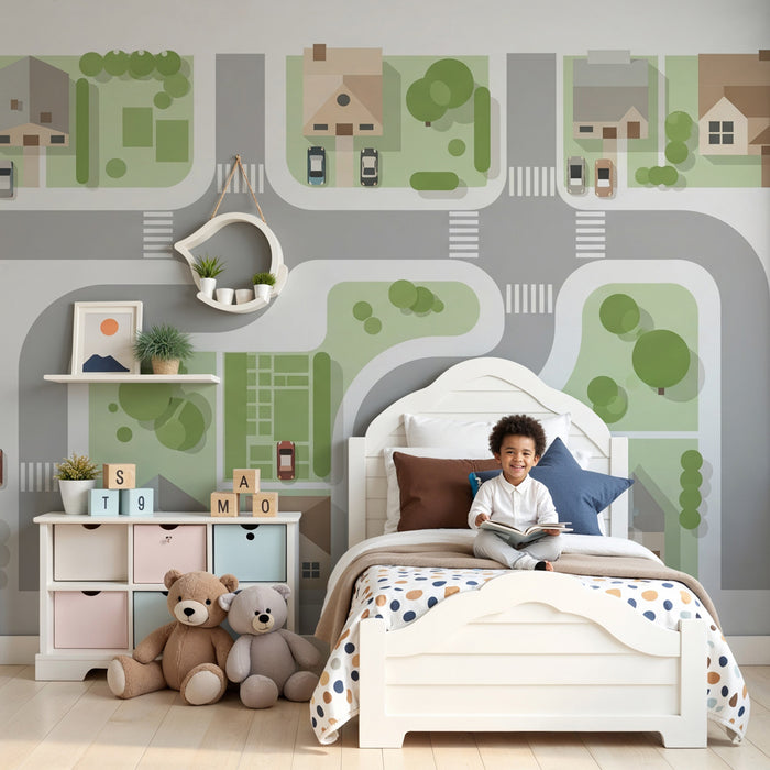 Papel pintado infantil | Barrio de casas de colores