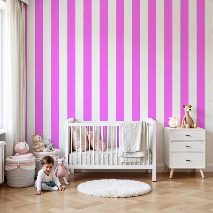 Papel pintado infantil | Rayas rosa brillante