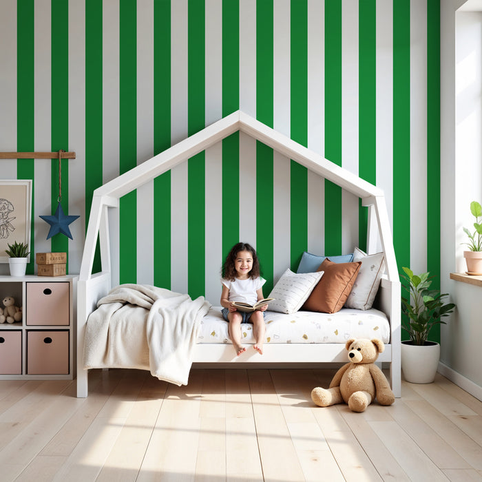 Papel pintado infantil | Rayas verdes dinámicas
