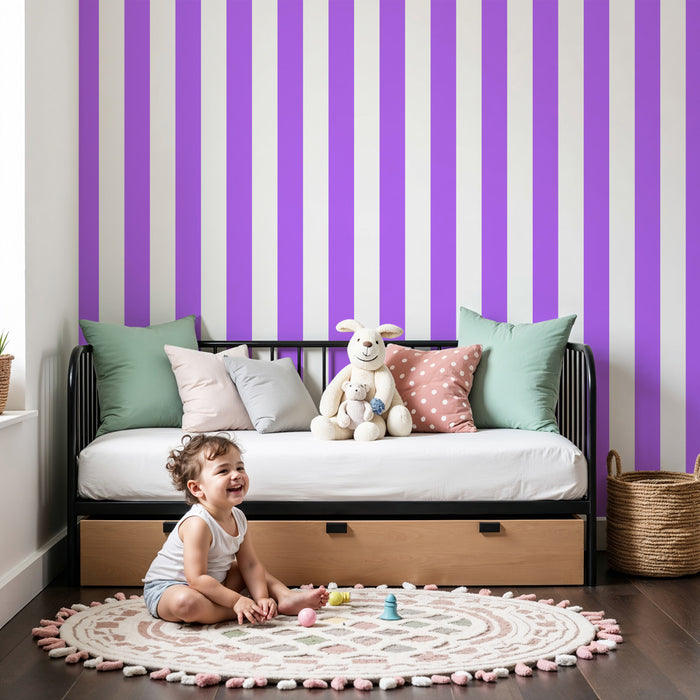 Papel pintado infantil | Rayas suaves violetas