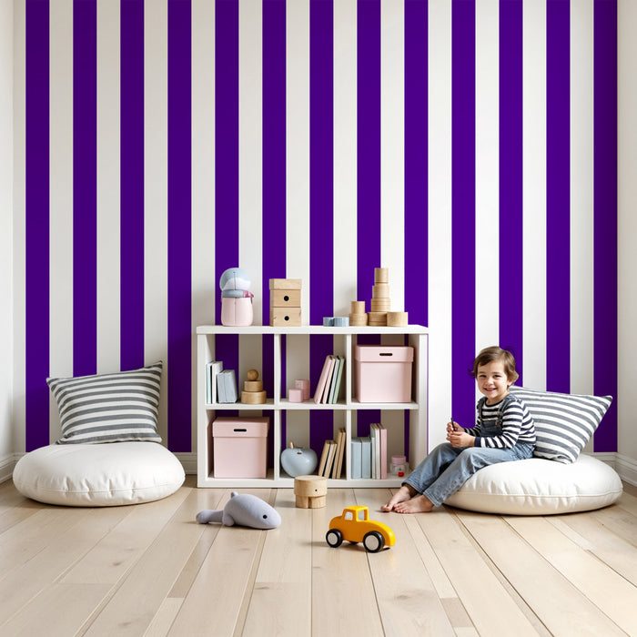 Papel pintado infantil | Rayas violetas y blancas