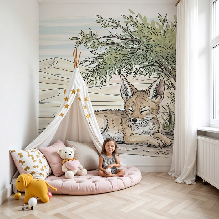 Papier peint chambre enfant | Renard au soleil du désert