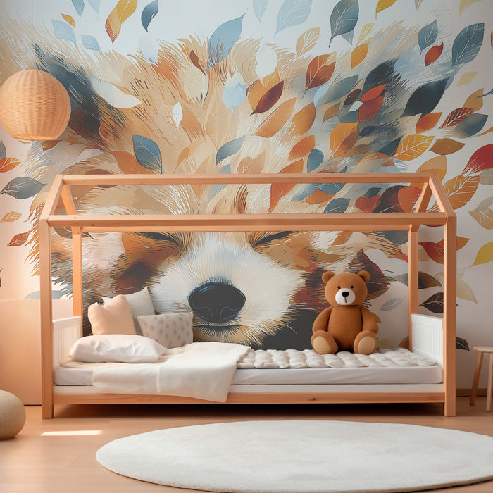 Kinderzimmer Tapete | Fuchs mit bunten Blättern