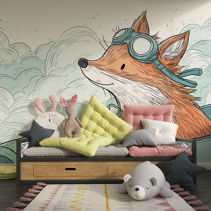 Kinderzimmer Tapete | Abenteuer Fuchs in den Wolken