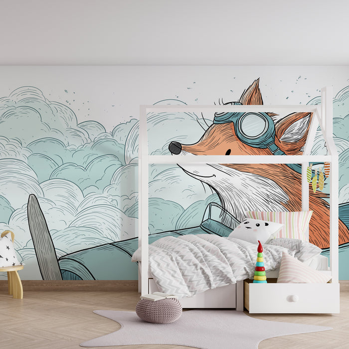 Kinderzimmer Tapete | Abenteuer Fuchs in den Wolken