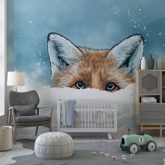 Papier peint chambre enfant | Renard curieux dans la neige