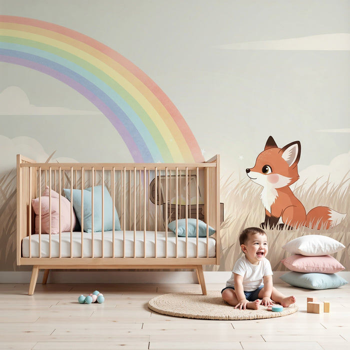 Papier peint chambre enfant | Renard curieux et trésor magique