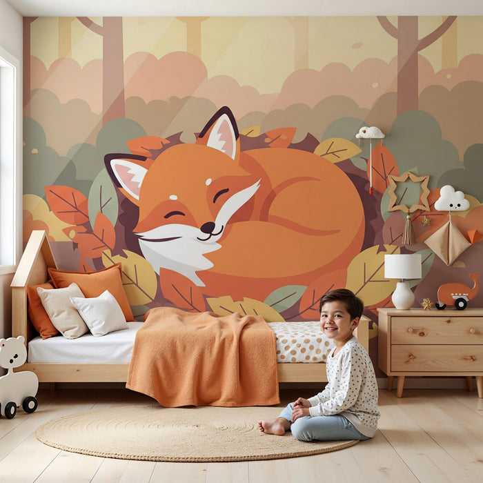 Kids room wallpaper | Sleeping fox in the heart of the forest
