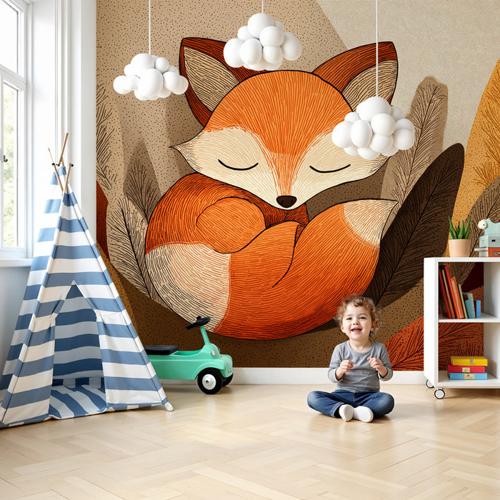 Papel pintado infantil | Zorro dormido en el bosque