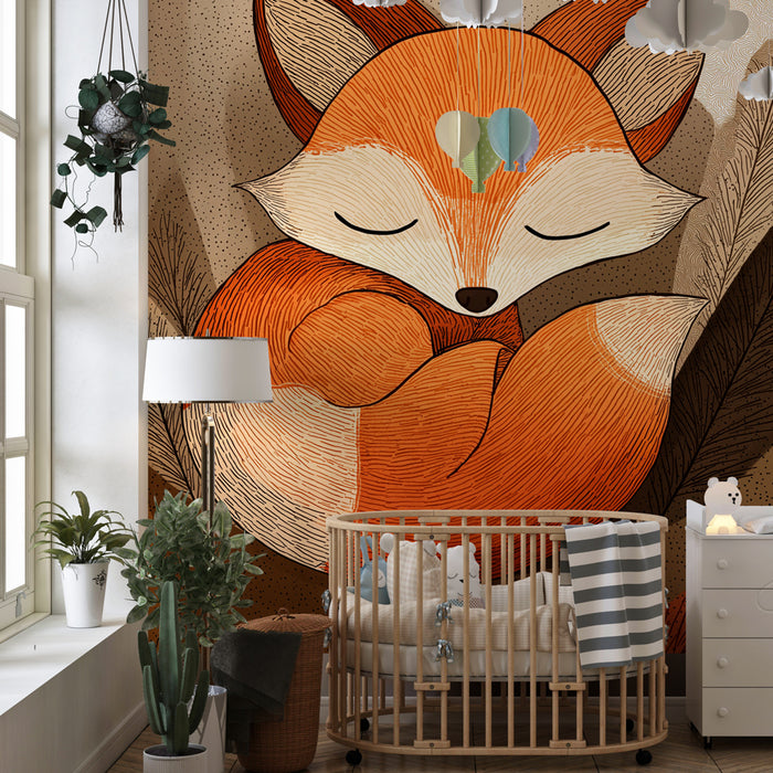 Papel pintado infantil | Zorro dormido en el bosque