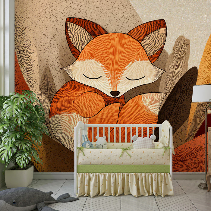 Papel pintado infantil | Zorro dormido en el bosque