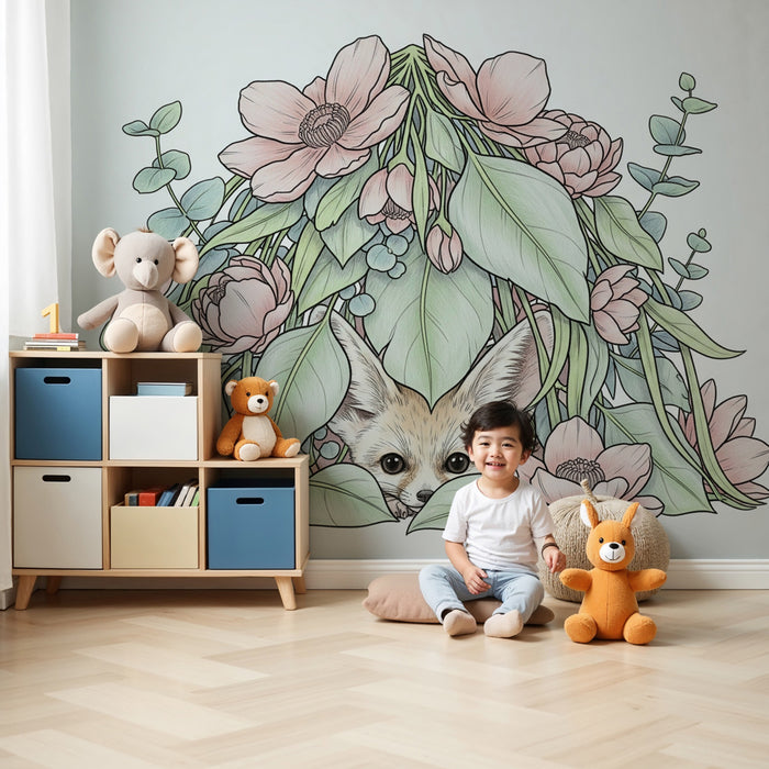 Tapet barnerom | Lur rev midt blant blomstene