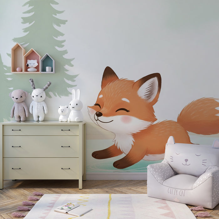 Kinderkamer behang | Speelse vos op het ijs