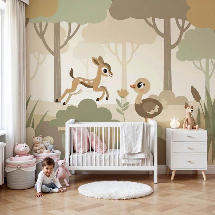 Kids room wallpaper | Fox and fawn in the forest