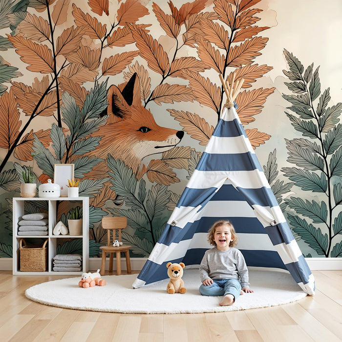 Kinderkamer behang | Vos en kleurrijke bladeren