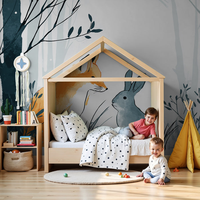 Kinderkamer behang | Vos en konijn in het bos