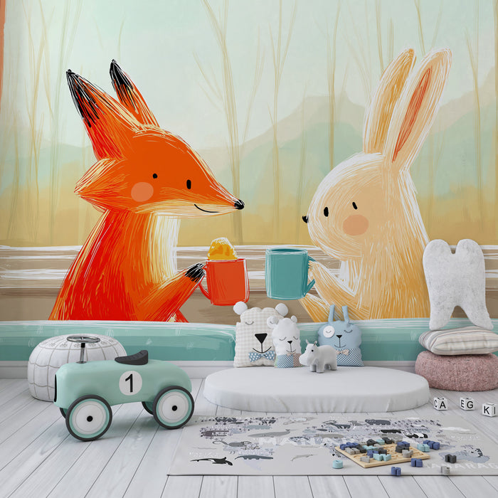 Kinderzimmer Tapete | Fuchs und Hase in Freundschaft